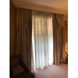 A Pair Of Gold And Silver Silk Drapes And Jabots With Tie Backs Span 260 x 230cm (Room 509)