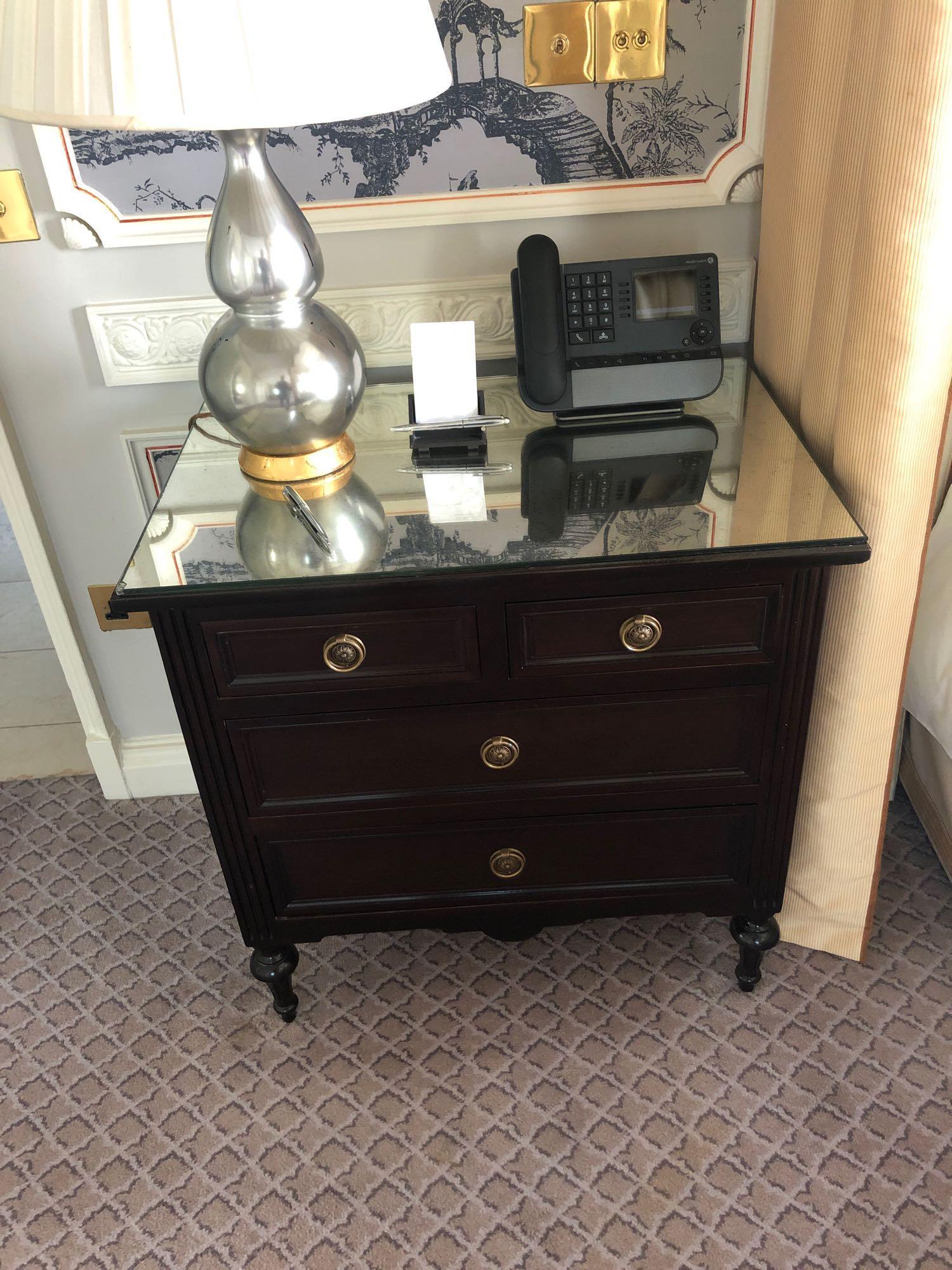 A Pair Four Drawer Mirrored Top Commode Chests Raised By Four Block Feet With A Square Carved