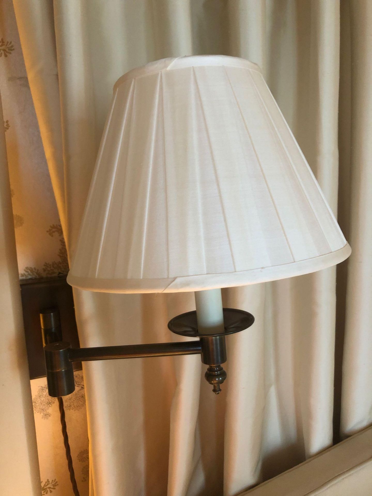 A Pair Of Gentlemen Library Swing Arm Single Candle Wall Sconce With Pleated Shade (Room 506/7) - Image 2 of 2