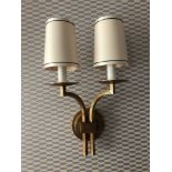 A Pair Of Dernier And Hamlyn Twin Arm Antique Bronzed Wall Sconces With Shade 51cm (Room 516)