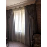 A Pair Of Silk Drapes And Jabots In Gold And Green Patterned 265 x 235cm (Room 527)