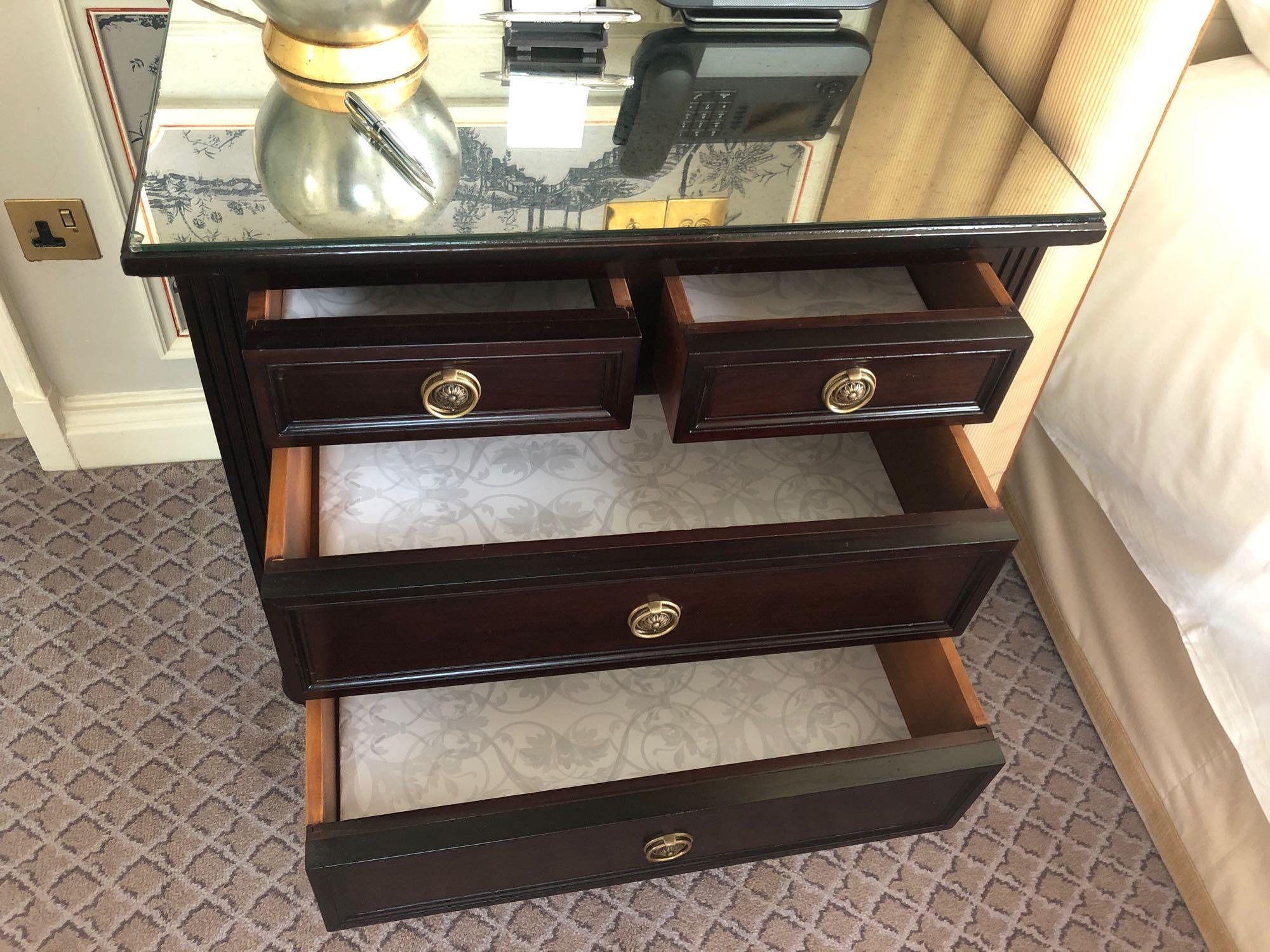 A Pair Four Drawer Mirrored Top Commode Chests Raised By Four Block Feet With A Square Carved - Image 3 of 3