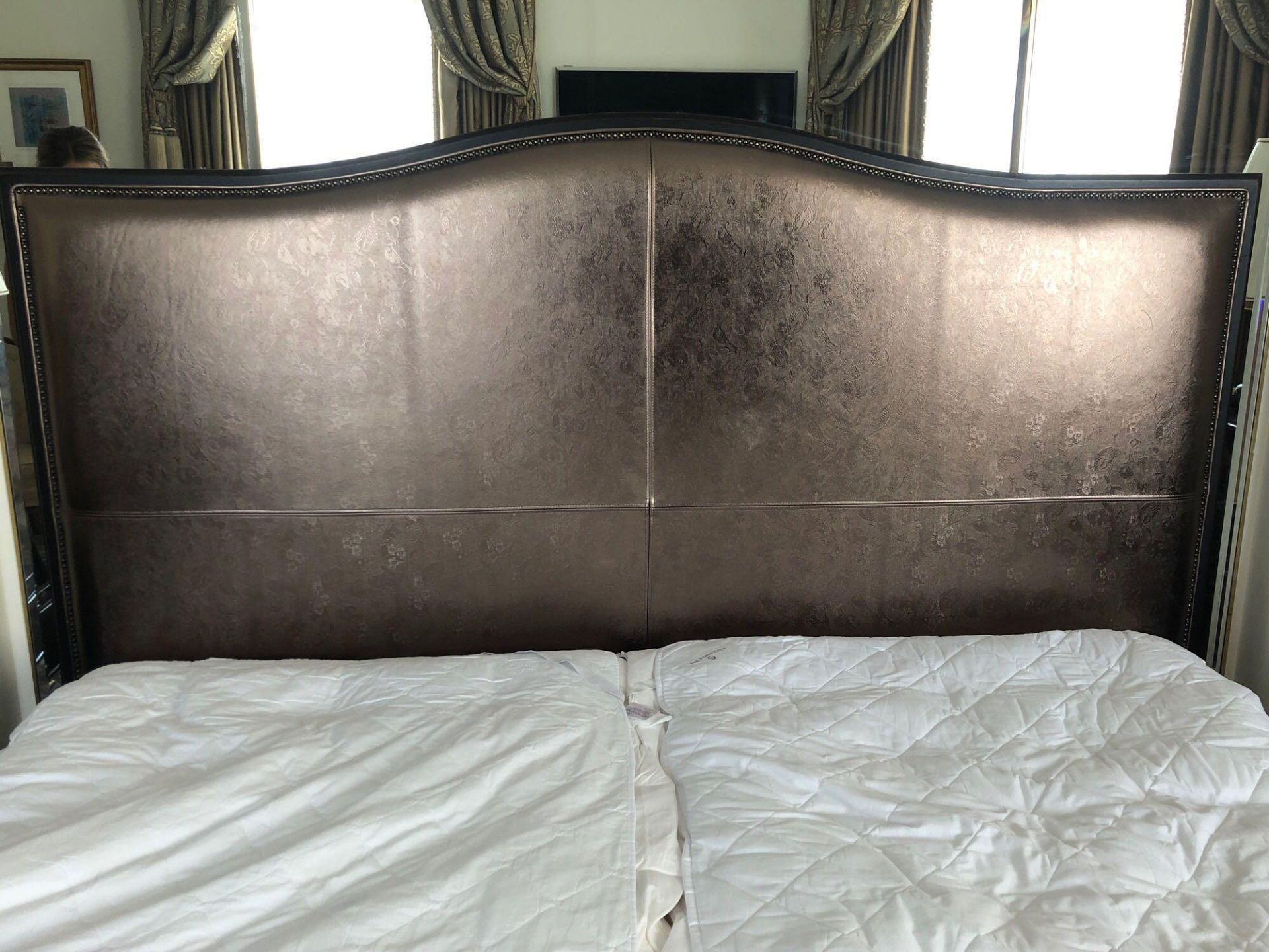 Headboard, Handcrafted With Nail Trim And Padded Textured Woven Upholstery (Room 501/502)
