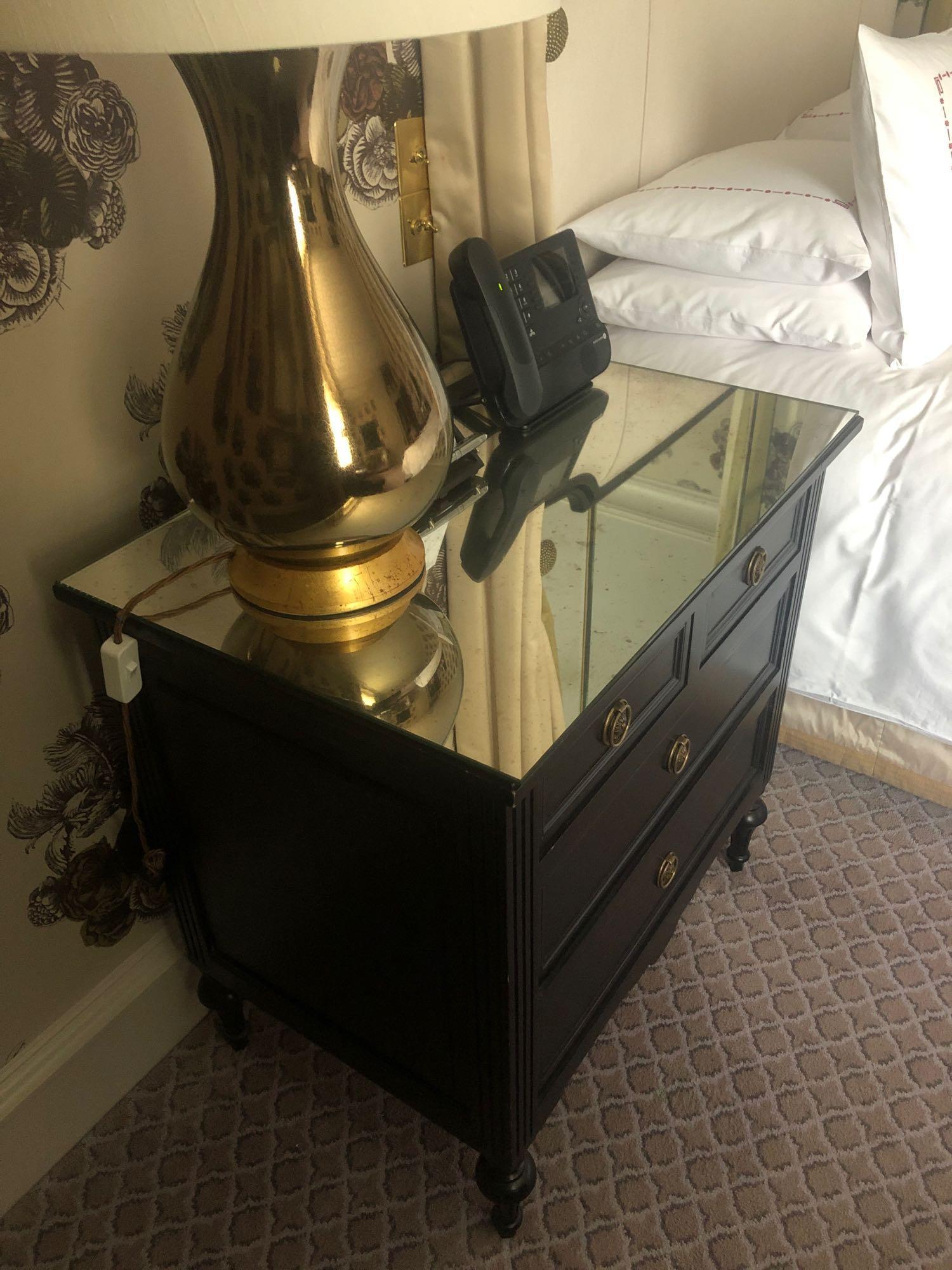 A Pair Four Drawer Mirrored Top Commode Chests Raised By Four Block Feet With A Square Carved - Image 2 of 2