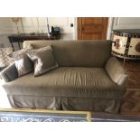Classic Upholstered Three Seater Sofa In Light Brown Fabric Complete With Scatter Cushions 230 x