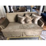 Classic Upholstered Three Seater Sofa In Light Brown Fabric Complete With Scatter Cushions 230 x