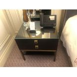 A Pair Of Night Stands Two Drawer With Bronzed Handle Pulls And Protective Glass Top 50 x 50 x