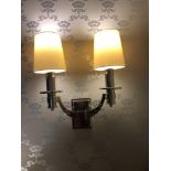 A Pair Of Contemporary Twin Arm Silver Coloured Polished Wall Sconces 51cm (Room 510)