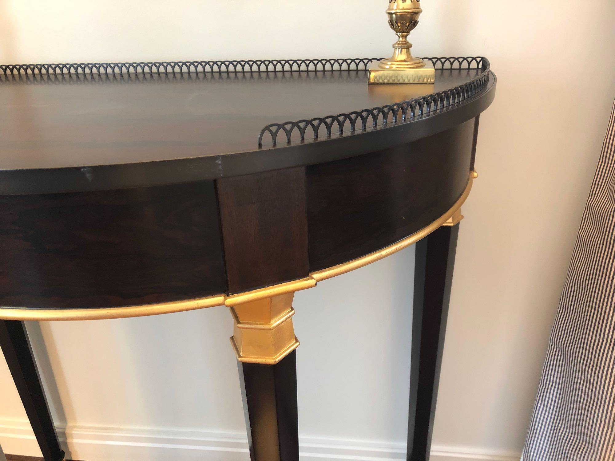 Demi Lune Console Table Wood And Gold With Tapered Legs And Bronze Feet 48 x 90 x 89cm (Room 517/8) - Image 2 of 3