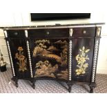 Black Lacquer Hand Decorated Chinoiserie Serpentine Commode By Restall Brown And Clennell The Six