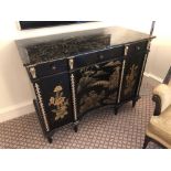 Black Lacquer Hand Decorated Chinoiserie Serpentine Commode By Restall Brown And Clennell The Six