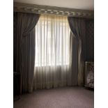 A Pair Of Gold And Silver Silk Drapes And Jabots With Tie Backs Span 250 x 225cm (Room 528)