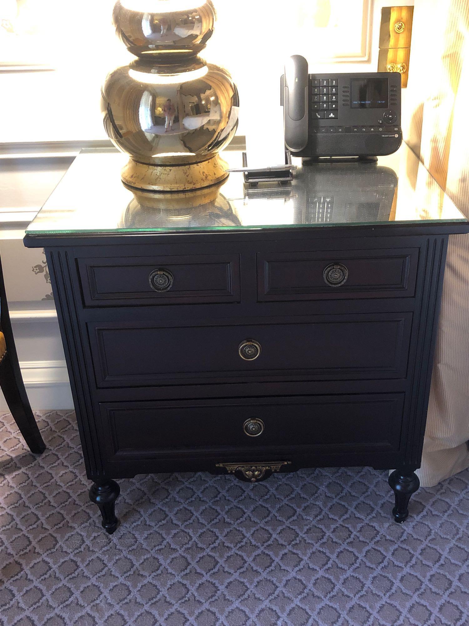 A Pair Four Drawer Mirrored Top Commode Chests Raised By Four Block Feet With A Square Carved