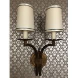 A Pair Of Dernier And Hamlyn Twin Arm Antique Bronzed Wall Sconces With Shade 51cm (Room 508)
