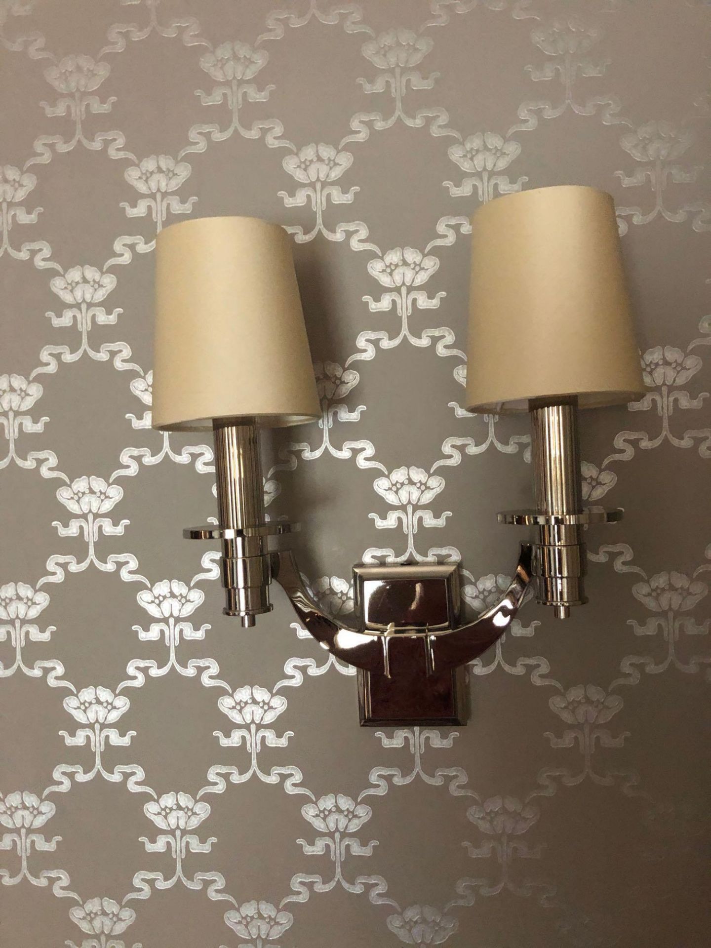 A Pair Of Contemporary Twin Arm Silver Coloured Polished Wall Sconces 51cm (Room 510) - Image 2 of 2