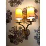 A Pair Of Dernier And Hamlyn Twin Arm Antique Bronzed Wall Sconces With Shade 51cm (Room 512)