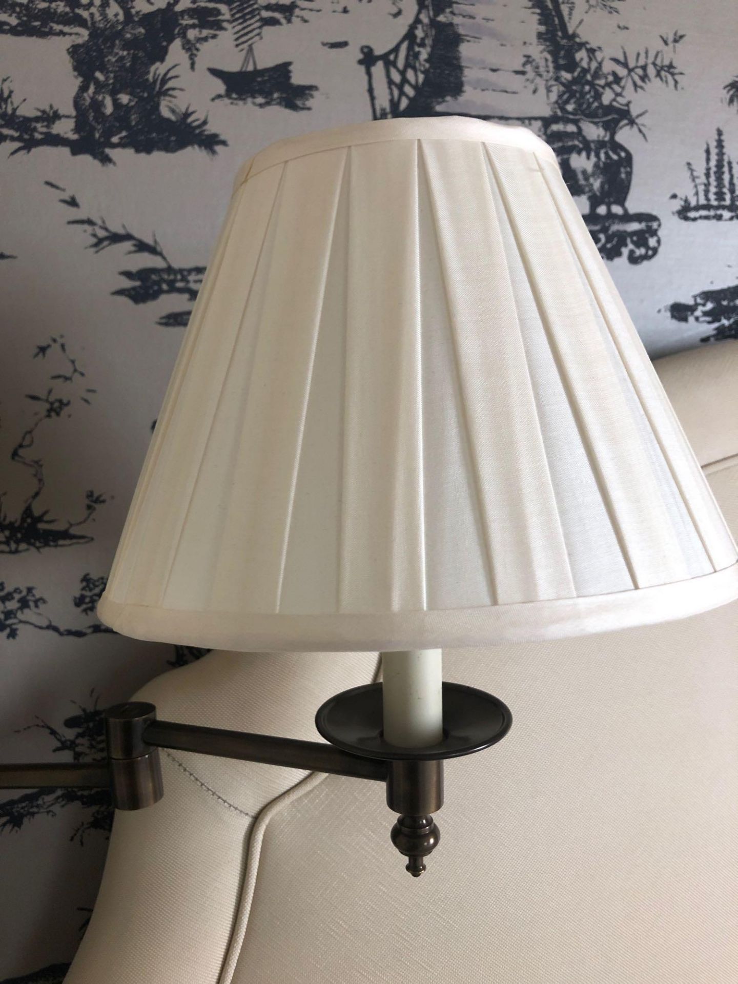 A Pair Of Gentlemen Library Swing Arm Single Candle Wall Sconce With Pleated Shade (Room 517/8) - Bild 2 aus 2