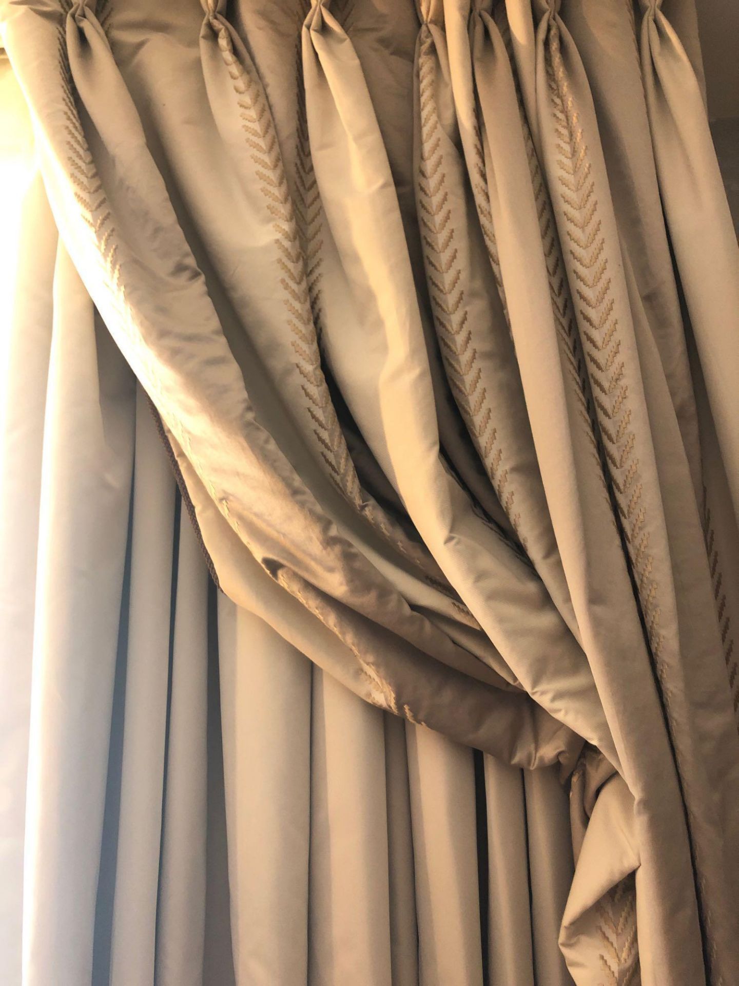 A Pair Of Silk Drapes And Jabots In Gold And Brown 260 x 235cm (Room 521)