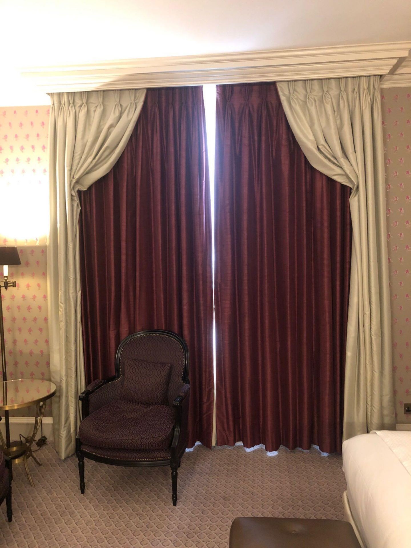 A Pair Of Silk Drapes And Jabots Champagne And Purple 265 x 230cm (Room 526)