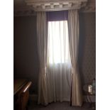 A Pair Of Silk Drapes And Pelmet In Cream Silk With Purple Lining 260 x 100cm (Room 519)