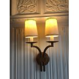 A Pair Of Dernierand Hamlyntwin Arm Antique Bronzed Wall Sconces With Shade 51cm (Room 506/7)