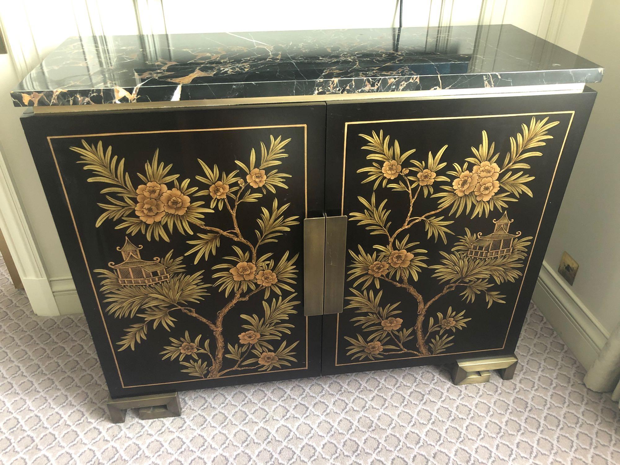 Black Lacquer Hand Decorated Chinoiserie Serpentine Commode By Restall Brown And Clennell The Six