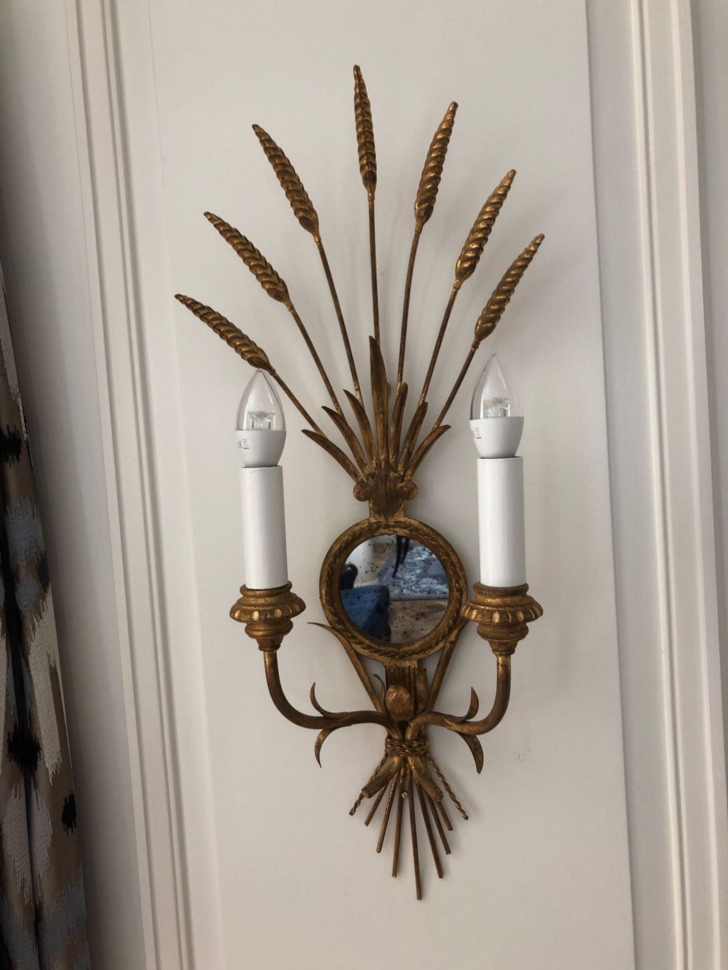 A Pair Of Wall Appliques Twin Arm In A Elegant Wheatsheaf Motif And A Small Decorative Mirror