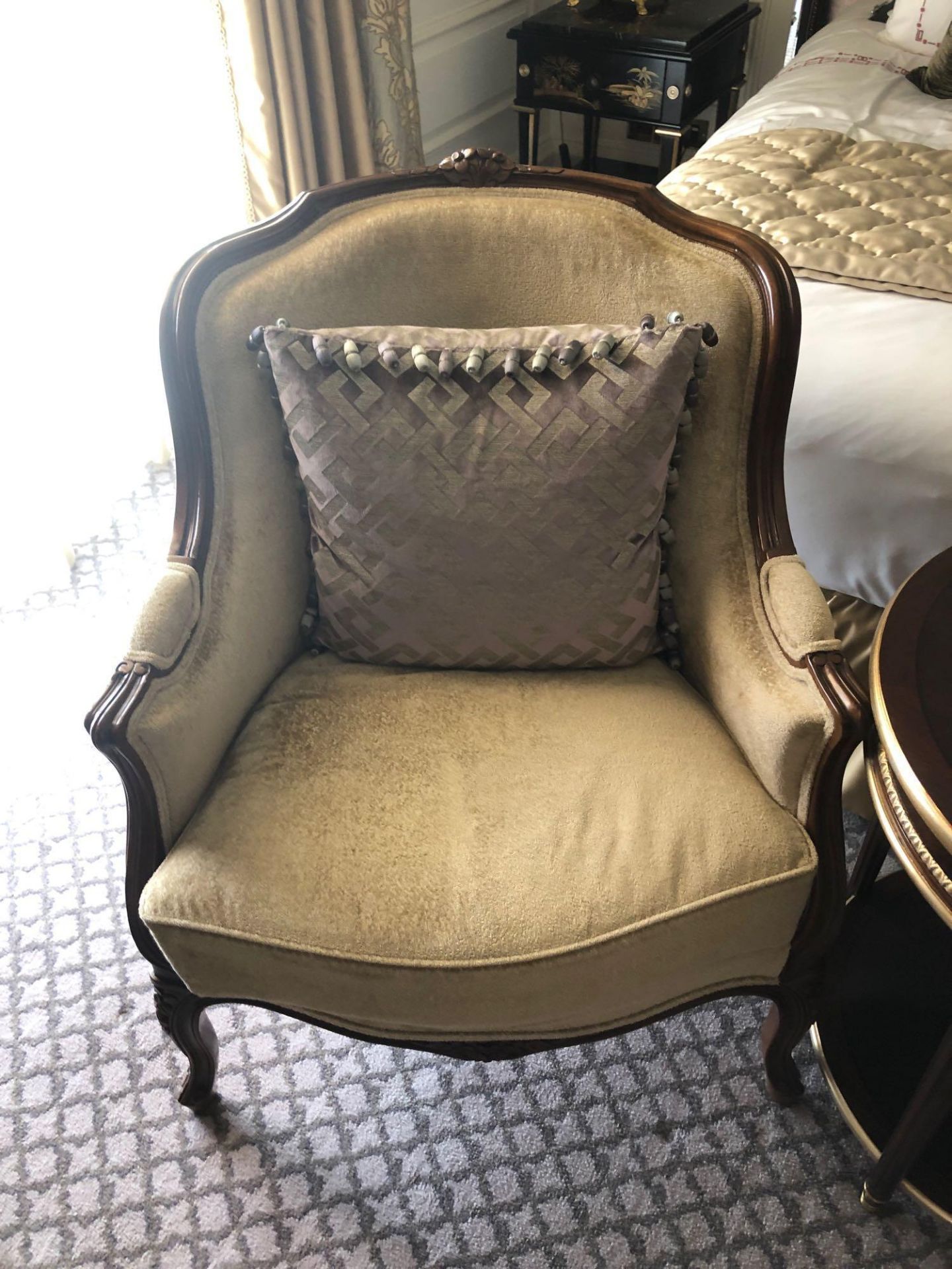 Louis XV Style Bergere The Slightly Flared Arms Have Upholstered Armrests Upholstered In Cream - Image 2 of 3