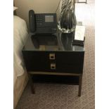 A Pair Of Night Stands Two Drawer With Bronzed Handle Pulls And Protective Glass Top 50 x 50 x