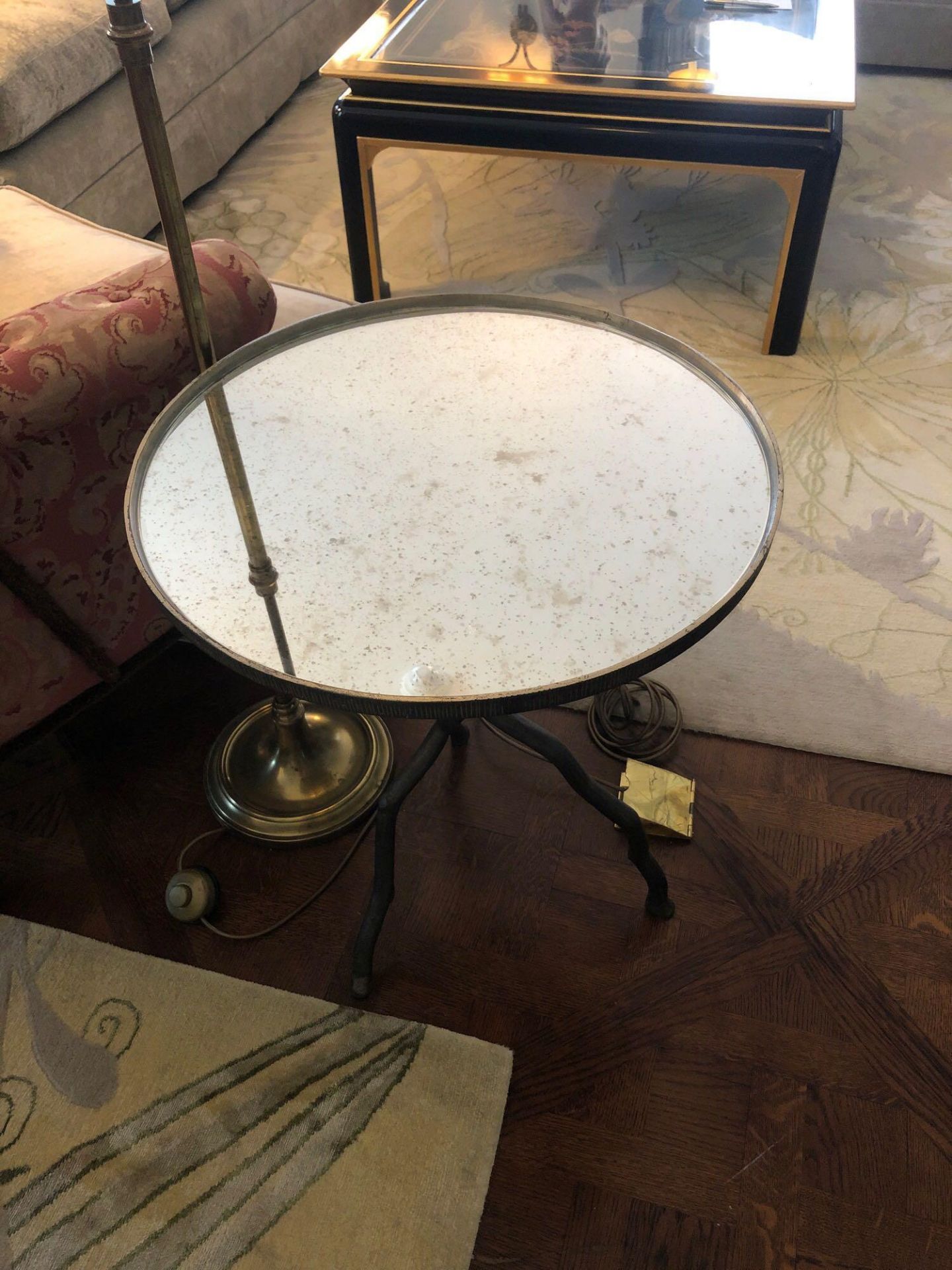 Sculptured Base Brass Side Table With Mirrored Top 50 x 60cm (Room 517/8)
