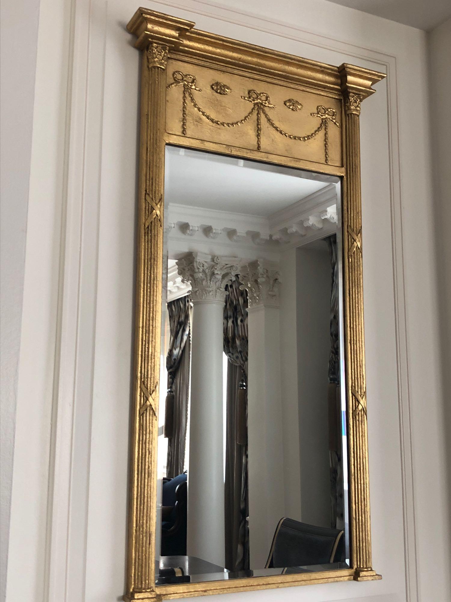 Regency Style Giltwood Pier Mirror Flanked By Spirally-Turned Half Pilasters The Frieze With Swag