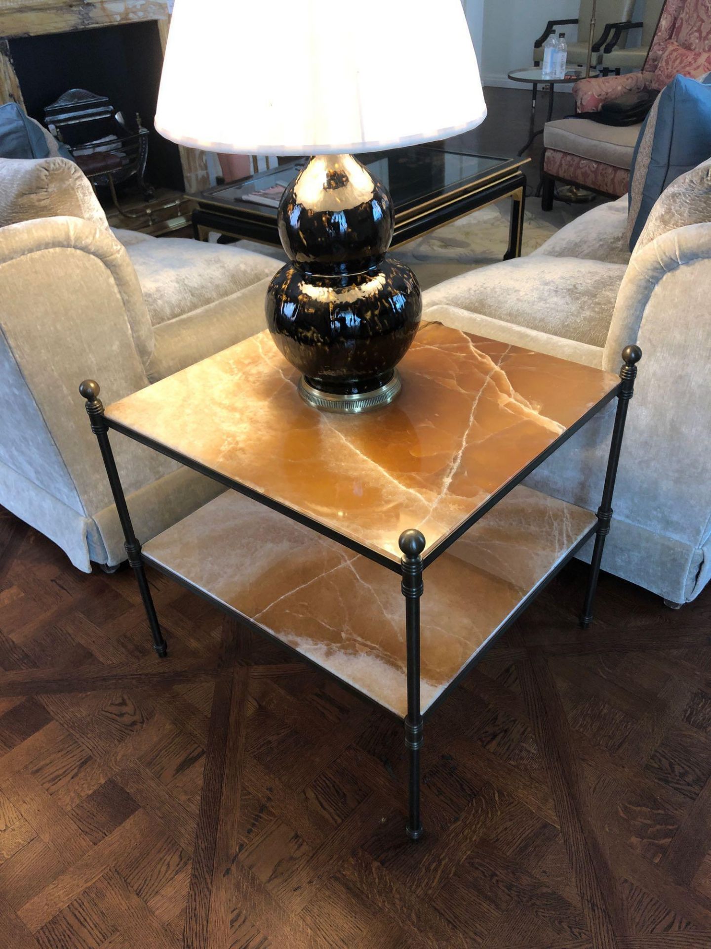 A Marble And Bronze Two Tier Side Table On Cast Frame 50 x 70 x 63cm (Room 517/8)