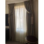 A Pair Of Silk Drapes And Jabots Bronze With Crystal Trim With Brown And Floral Design With Tassel