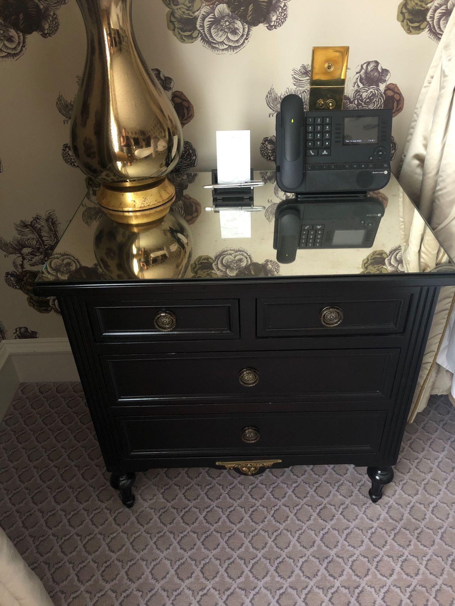 A Pair Four Drawer Mirrored Top Commode Chests Raised By Four Block Feet With A Square Carved