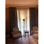 A Pair Of Silk Drapes With Jabots Cream Beige With Green 260 x 270cm (Room 514)