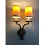 3 x Dernier And Hamlyn Twin Arm Antique Bronzed Wall Sconces With Shade 51cm (Room 517/8)