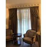 A Pair Of Silk Drapes And Jabots In Gold With Crystal Trim 250 x 210cm (Room 505)