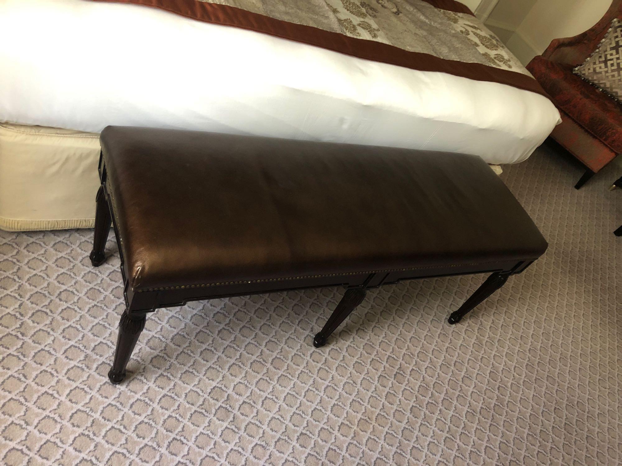 Tufted Leather Bench With Scrolled Apron 130 x 46 x 47cm (Room 523)