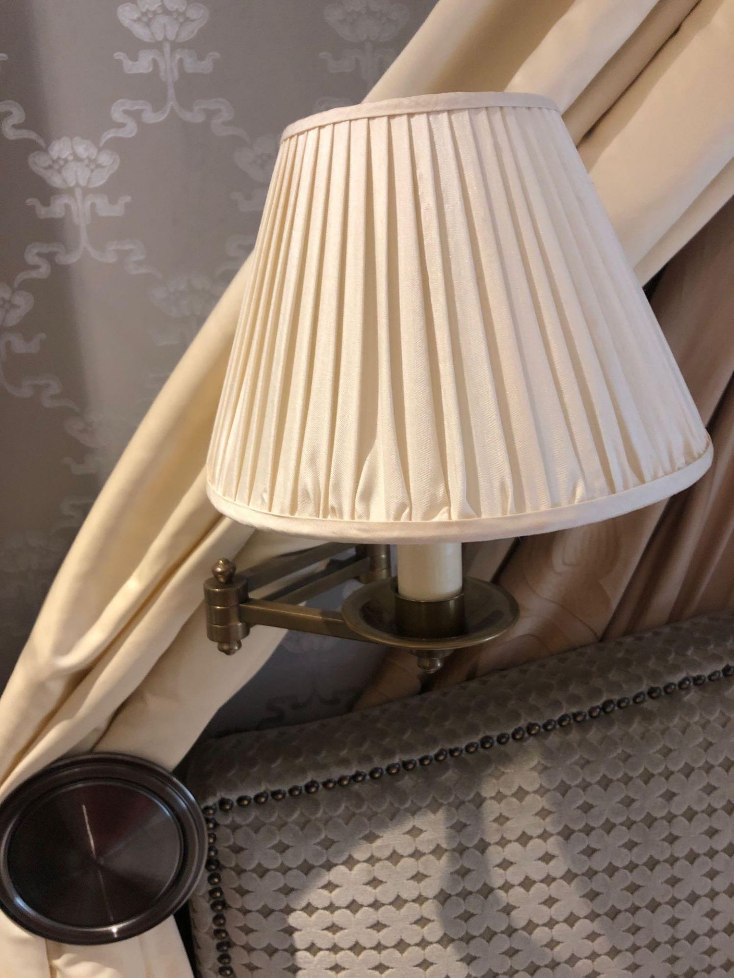 A Pair Of Gentlemen Library Swing Arm Single Candle Wall Sconce With Pleated Shade (Room 510) - Image 2 of 2