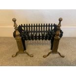 A Cromwell Fire Basket In A Cast Black Iron Complete With A Set Of Brass Cast Fire Dogs 37 x 42 x