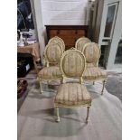 A Set Of Five French Style Dining Chairs With Cream And Gilt Decoration In Need Of Re-Upholstery The