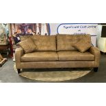 A Leather Three Seater Sofa Newly Upholstered In Showroom Condition Complete With Scatter Cushion