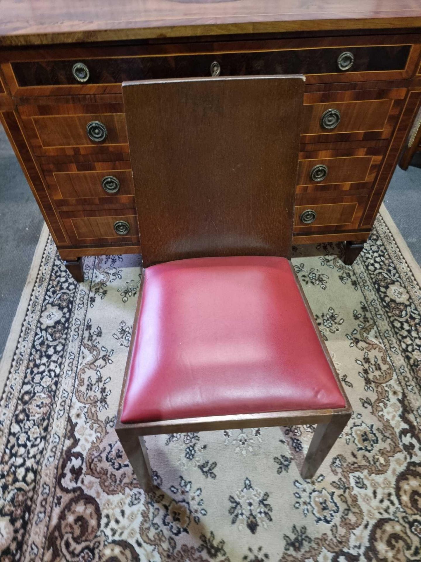 A Set Of 5 x Restaurant Leather Dining Chair Upholstered Red Leather Seat Pad on Solid Timber - Image 4 of 5