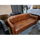 Leather Three Seater Sofa In Antique Cognac High Quality Genuine 100% Leather This Eye Catching