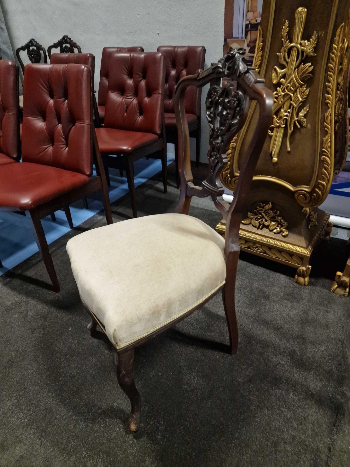 An Elegant Set of 4 Victorian Dining Chairs Elaborately Carved Top Rail And Shield Backs The Seats - Image 10 of 17