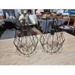 2 x Eglo Carlton Pendant Lights The Pendant Light Features A Black Diamond-Shaped Caged Body. The