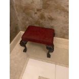 A Pair Of Hall Benches Upholstered Red Seat Pad With Nail Head Trim On Mask Knuckle Cabriole Legs