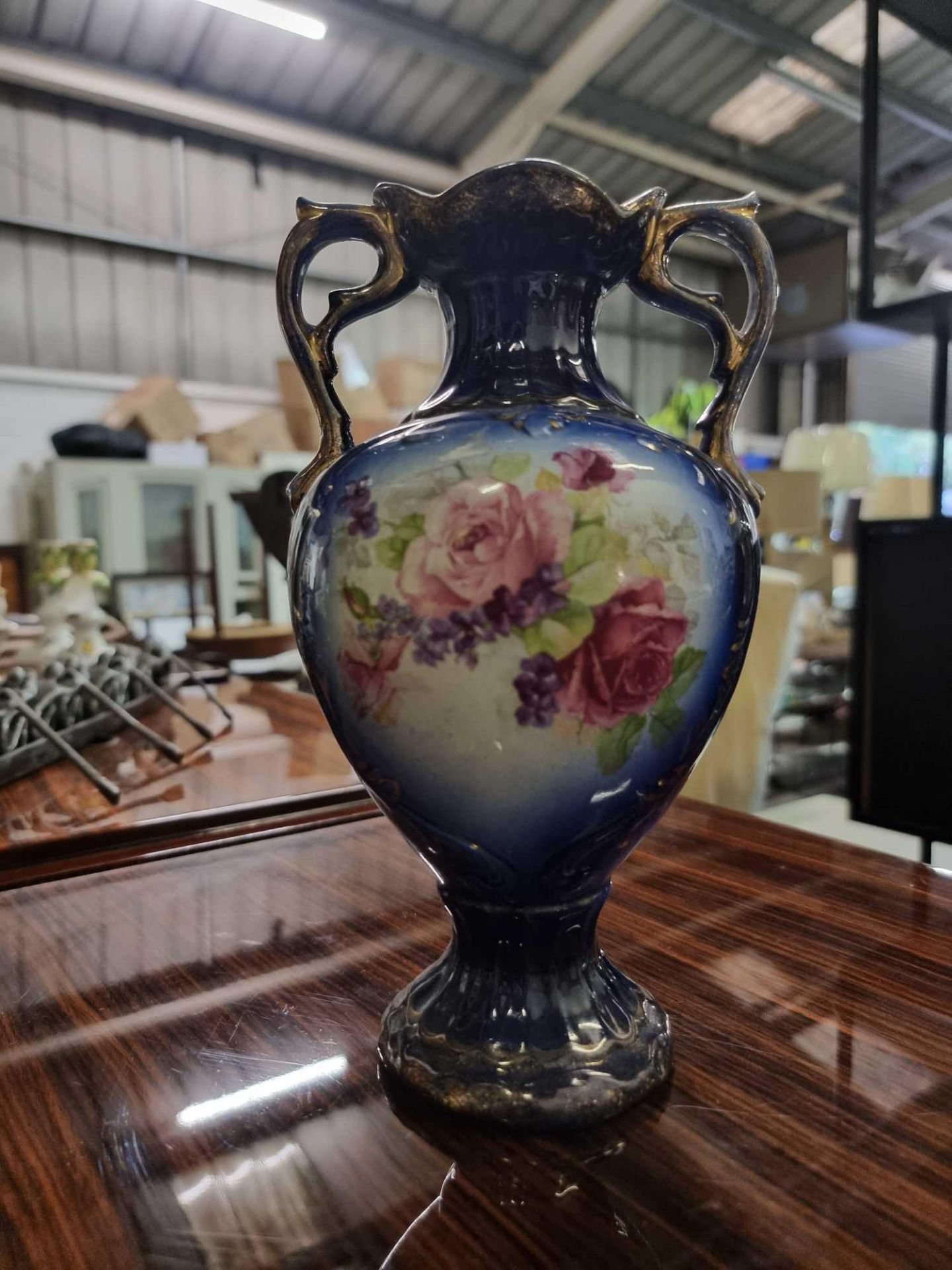 English Roses Hand Painted and Glazed Ceramic Vase 23cm