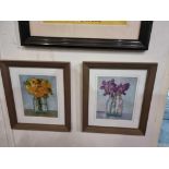 A Set Of Two Prints Depicting Still Life Watercolour Paintings Of Flowers In A Glass Jar In Modern