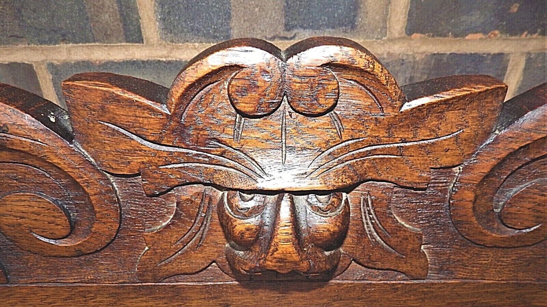 Victorian Green Man High Quality Carved Oak Bureau The Fall With A Moulded Book-Rest, Opening To - Bild 6 aus 19
